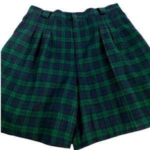 Vintage Briggs of NY Wool Blend Plaid Academia Pleated Wide Leg Shorts Womens 18